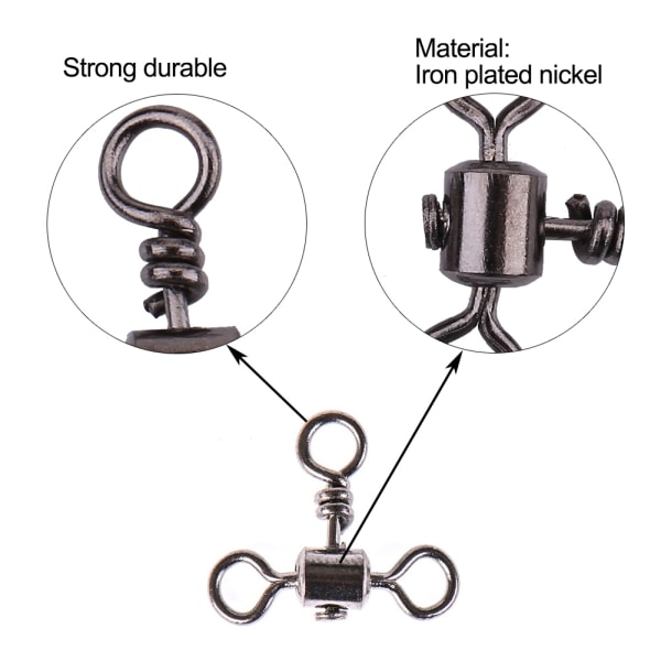 100 st Lot 5 storlekar Fat Cross Line Rolling Swivels Fiske Swivels Tackletillbehör