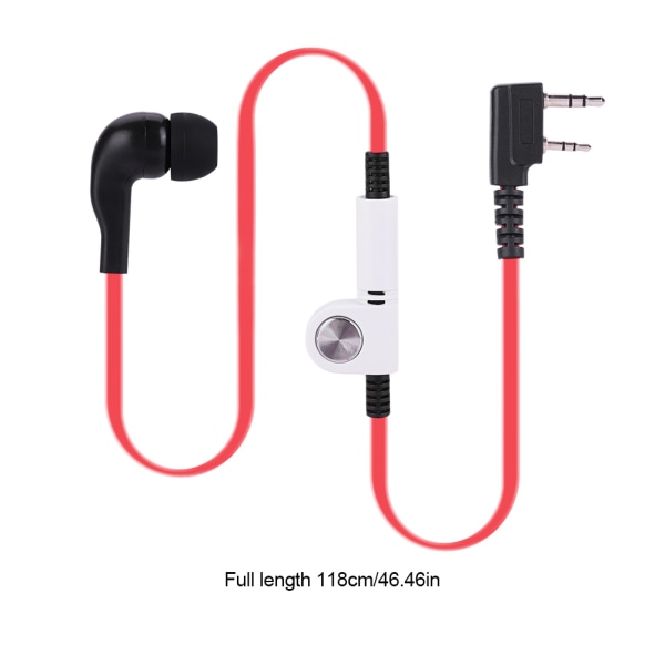 2 väriä 2-nastainen kuuloke PTT Walkie Talkie kuulokkeet litteä kaapeli kuuloke mikrofoni kuulokkeet (punainen)