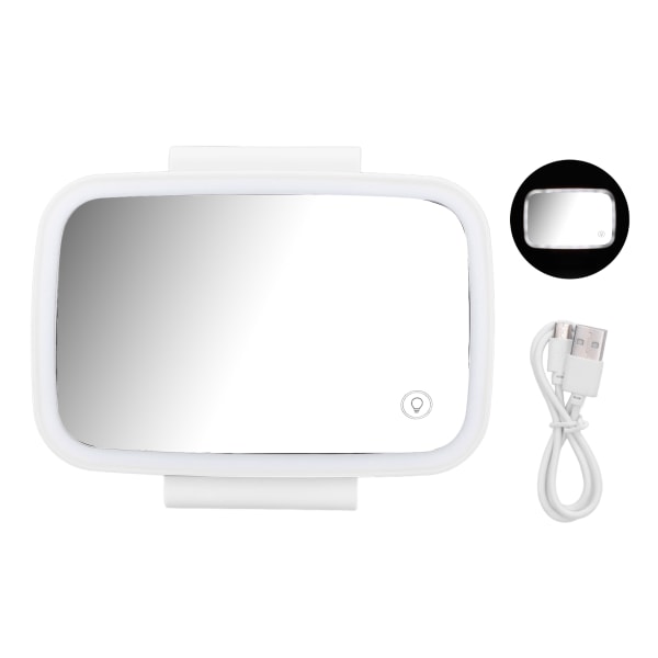 Bil Solskærm Makeup Spejl Surround LED-lys Touch Screen Plug and Play med tilbagetrækkelig ClipWhite