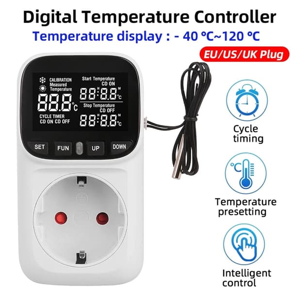 Europæisk stik termometer digital temperaturregulator stik husholdningstermostat sensorstik med timer (EU-stik)