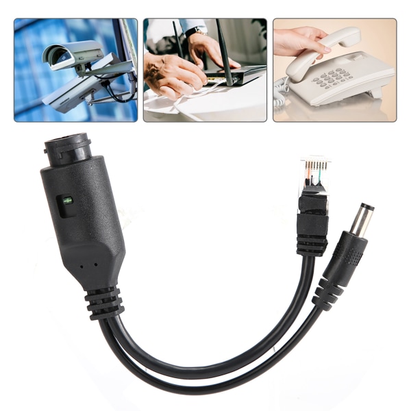 24V vanntett IP-kamera Power Over Ethernet Adapter POE Kabelsplitter Injektor Svart