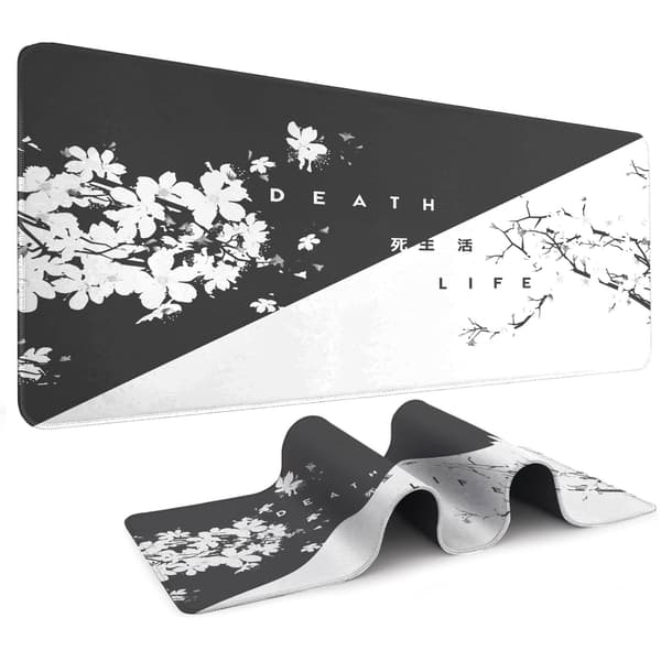 Sort og hvid japansk kirsebærblomst musemåtte (80 x 30 x 0,3 cm) Ekstra stor musemåtte skrivebordsmåtte