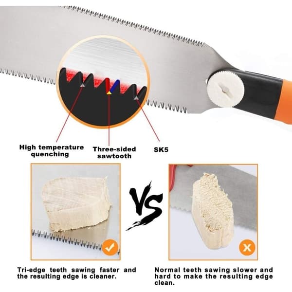 Japanese Double Edge Hand Saw - Replaceable Flexible Blade Chainsaw for Woodworking, Orange