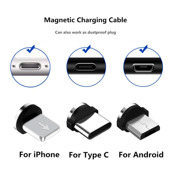 3-i-1 magnetisk laddningskabel - med magnetism - för Micro USB typ C-enheter och iProducts (kontakt, för iPhone)