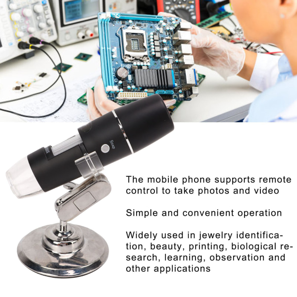 Trådløst digitalt mikroskop - HD sanntids håndholdt mikroskop med korrigeringslinjal - Kompatibel med Android og iOS nettbrett/telefoner