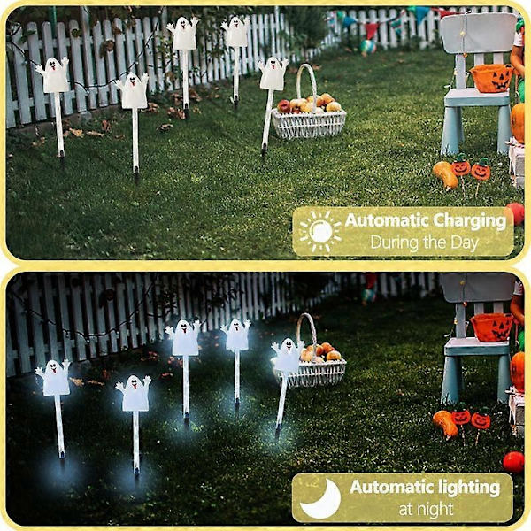 5-pak Halloween Solcellelamper, 8 Tilstande Koldhvide Spøgelseslamper