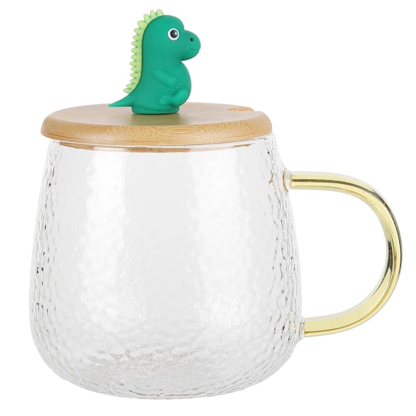400 ml:n söpö korkealaatuinen borosilikaattilasimuki, lämmönkestävä muki ruostumattomasta teräksestä valmistetulla lusikalla ja bambukannella (dinosaurus)