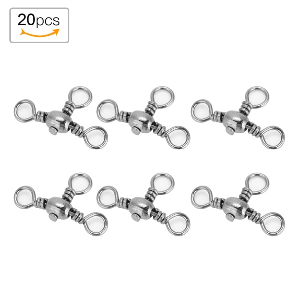 20 stk. Holdbare Fleksible Trevejs Rullesvirvler Triple Swivel Fiskekonnektorer (3#)