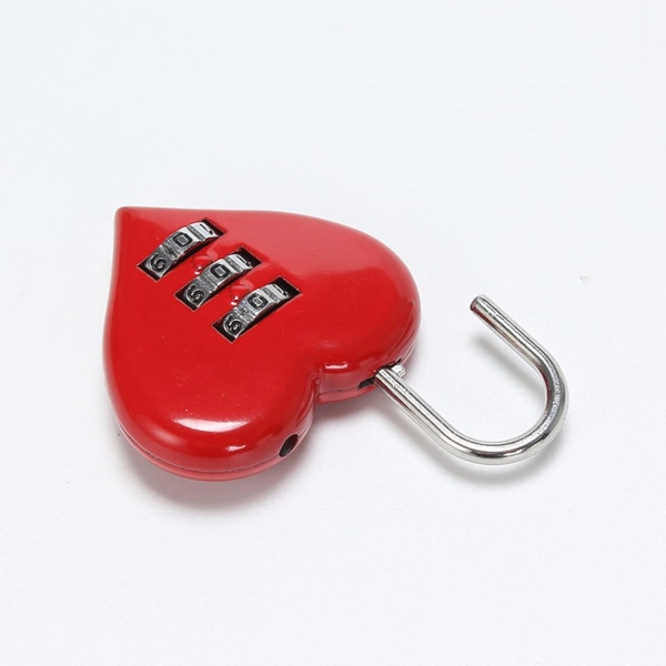 Sæt med 2 hjerteformede hængelåse med nummerkode - rød - lille 3-cifret kombinationshængelås - til kufferter, skabe, skabe, rygsække