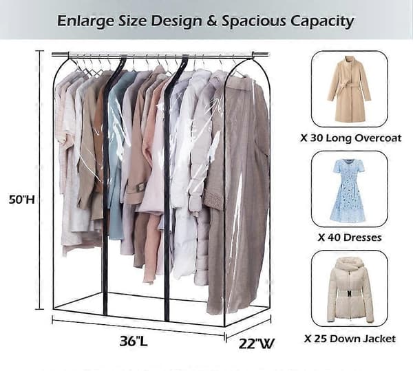 40' Extra Large Clear Hanging Garment Bags for Closet Storage