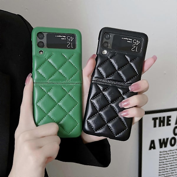Diamond Pattern Case Compatible With Samsung Galaxy Z Flip 4, Shockproof Protective PU Leather Cover