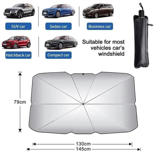 Solskærm til bil - 145 x 79 cm - UV-beskyttelse - Varmebestandig - Sort