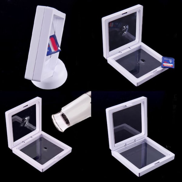 PE film smykker oppbevaringsboks Transparent 3D flytende ramme skjermholder Film smykker display boks Hvit 5,51 X 0,79in