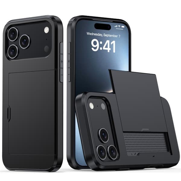 iPhone 13 -kotelo korttipaikalla, suojaava musta