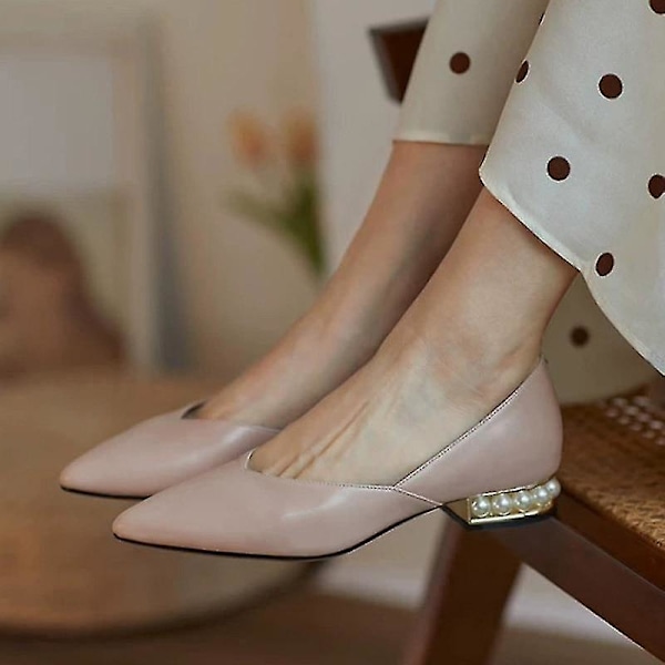 Perle-hælede spisse slip-on-ballerinaer for kvinner - Svart, Størrelse 7.5