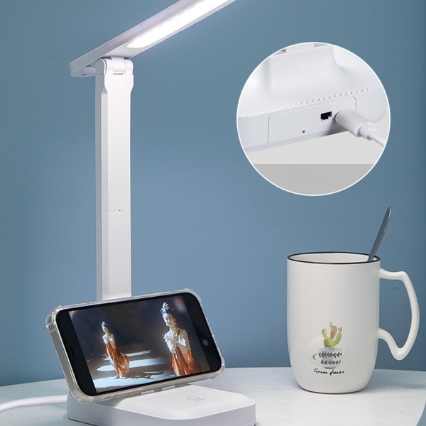 LED Vikbar Skrivbordslampa USB Uppladdningsbar Ögonskydd Skrivbordslampa Touchkontroll Sovrum Kontor Studier Elfenbensvit (Uppladdningsbar)-1 styck
