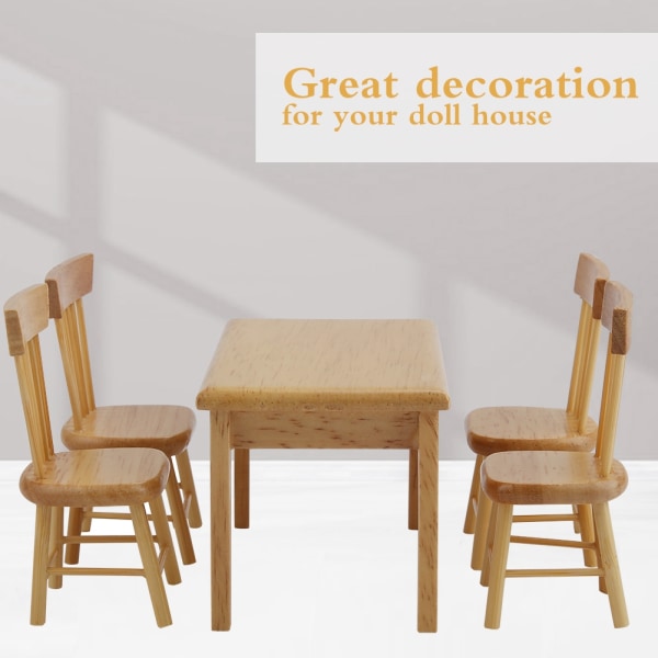 5 stk Spisebordsstol Model Sæt 1:12 Dukkehus Miniature Møbler Barnegave (Træfarve)