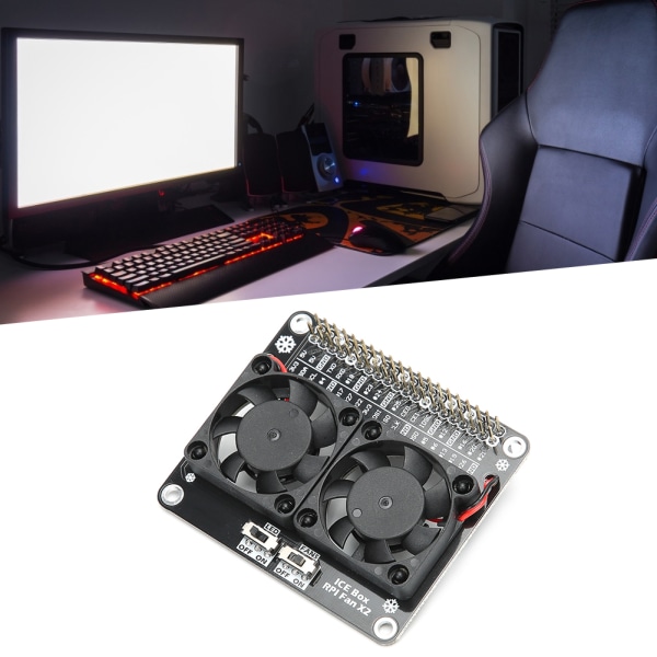 Kylfläkt för Raspberry Pi Kylfläns Expansionskort LED-ljus Dubbla Fläktar C2448