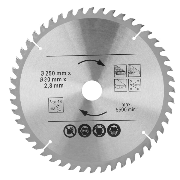 250 mm sirkelsagblad i hardmetall for treskjæring 5500 RPM 250X48TX30