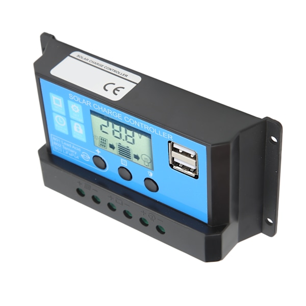 Solcelleladningsregulator med LCD Dobbel USB Industriell Hovedbrikke Solcellepanel Regulator for Gatebelysning 12V 24V 30A