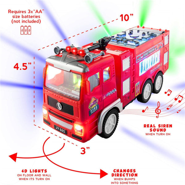 Lysende brannbil for barn Brannbilleker med lett lyd Brannbilleker til barn gave