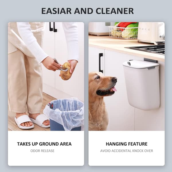 Kitchen Compost Bin, 9.5 Liter Hanging Trash Can with Lid, Plastic Trash Can for Compost Under Sink in Kitchen Cabinet