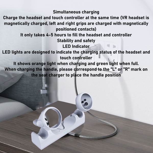 VR Ladestation: Meta Quest 2 Dock med 2 Genopladelige Batterier og USB-C Kabel