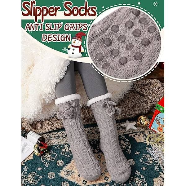 Hjemmesko Fluffy Sokker Kvinder Fleeceforede Vinter Varme Bløde Uld Komfortable Tykke Fyldte Sokker med Greb