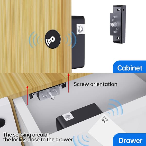 Skåplås, Smarta NFC Elektroniska Lås för Låda, Dolda Kortlås för Träskåp Garderob Skafferi Möbler (Android IOS)