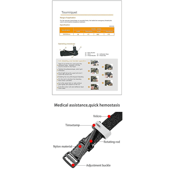 Taktisk katte-tourniquet og traume-medicinsk saks-sæt - Molle-pose og bælteløkke - Hurtig hæmostase 5 stk. tourniquet