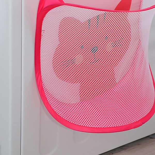 Sammenleggbar klesvaskpose Foldbar kleskurv Stor klesvaskkurv Mesh veggmontert for bad med krok Rosa katt