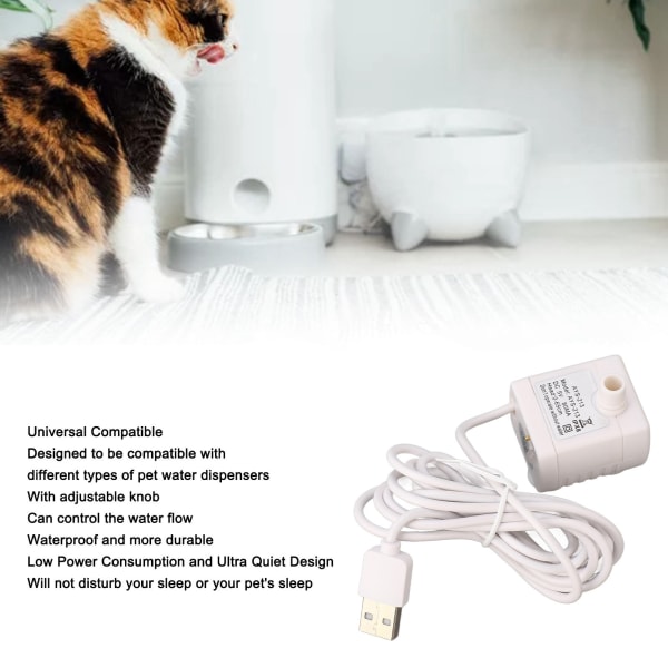Pieni USB-virtalähteellä toimiva hiljainen kissan juomalähdepumppu DC-harjattomalla moottorilla, estää kuivakäynnin