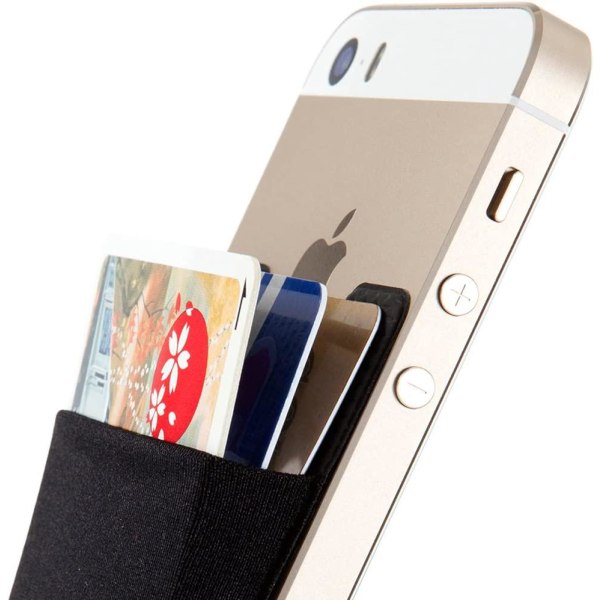 4-kortholder, selvklebende veske, klistremerke-lommebok for mobiltelefon, Stick-on-lommebok for iPhone, Galaxy, Sinji-pung Black 4
