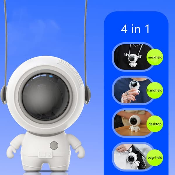 Astronaut håndholdt ventilator, 3 hastigheder, USB genopladelig, til børn/voksne, sort black