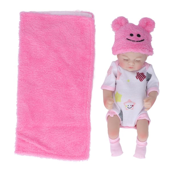 10 tommer nyfødt babydukkesæt vaskbart emulerende blød silikone sovende babydukke med tøjtæppe Pink pige
