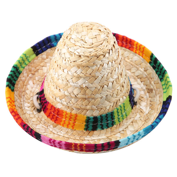 Mini halm sombrero festhat til små kæledyr/hvalp/kat med justering af bomuldsreb