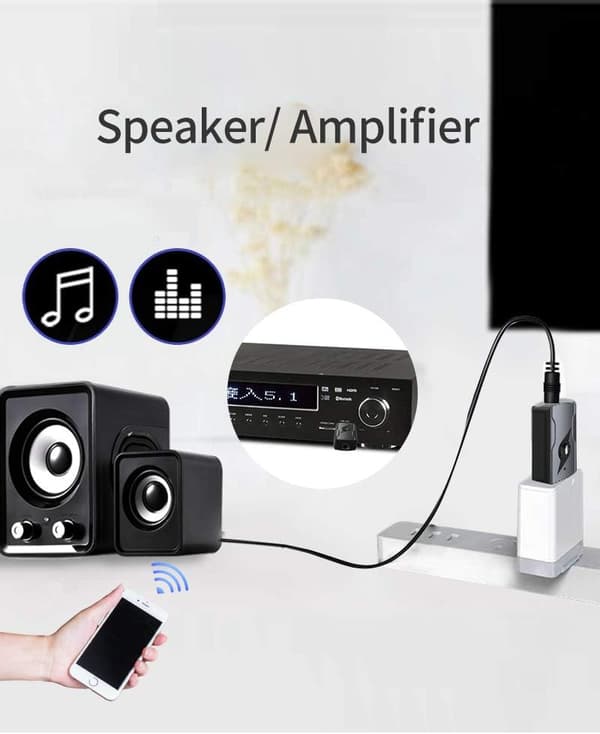 USB Bluetooth 5.0-adapter, USB Bluetooth-lydsender 5.0-mottaker Bluetooth-adapter med 3,5 mm lydkabel for PC/TV/bil/høyttaler/MP3/hodetelefoner