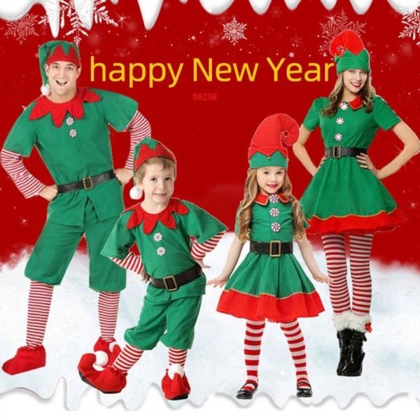 Julelver kostume Børn Voksen alver kostume sæt Dejligt familie alver kostume sæt jule alver kostume fancy kjole