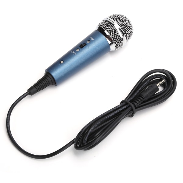 Kablet kondensatormikrofon 3,5 mm med US-formet 3,5 mm lydadapter for datamaskinkaraoke (blå)