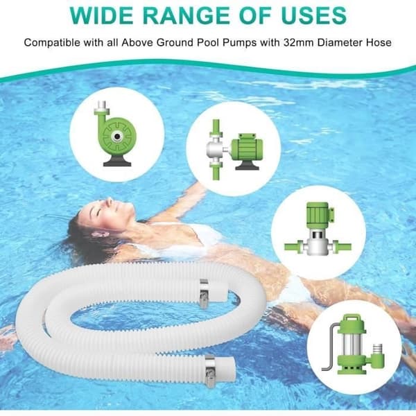 Swimmingpoolslange - 32mm - 2-pak - 4 rustfrie slangeklemmer - Lige