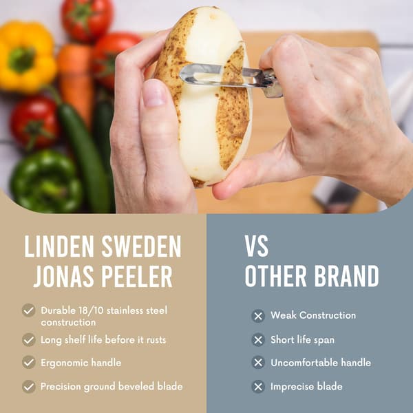 Grønnsaksskreller | Flott for epler, gulrøtter og poteter | Ergonomisk håndtak for sikkerhet og kontroll | Rustfritt stålkonstruksjon 3-pakning