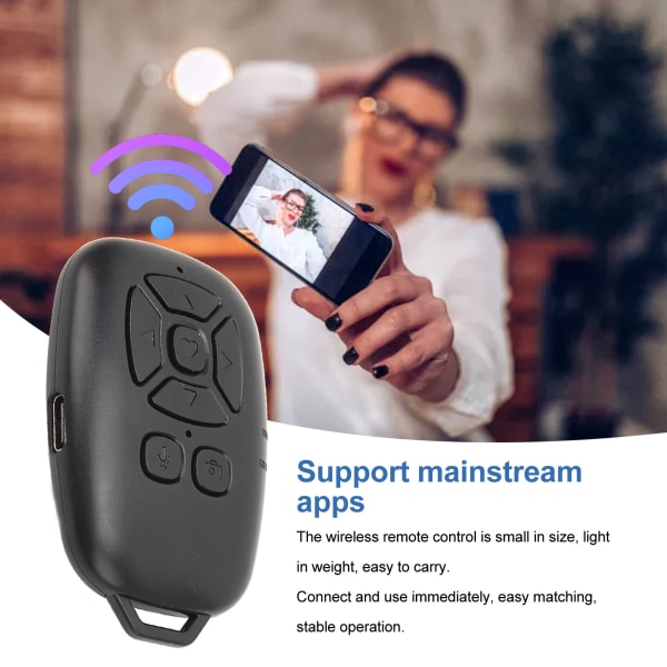 Trådløs kamerafjernkontroll for selfie-bilder og -videoer - Bluetooth 4.0, svart