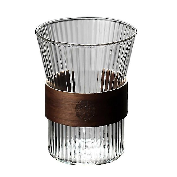 Valnöt Kopphållare Glas Kaffe Mugg Set Hög Randig Stil Klar