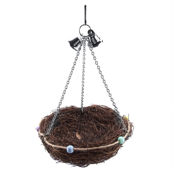 Rattan Birds Parrot Straw Nest Swing Hengende Leke med Bells Leker (27 x 20 cm)