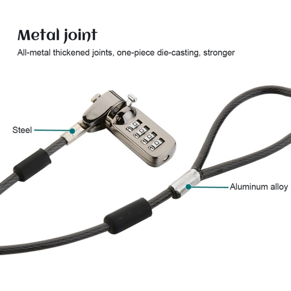 Kannettavan tietokoneen lukon kaapelilukon turvallisuus 4-numeroinen salasanasuojaus kannettaville tietokoneille muille laitteille
