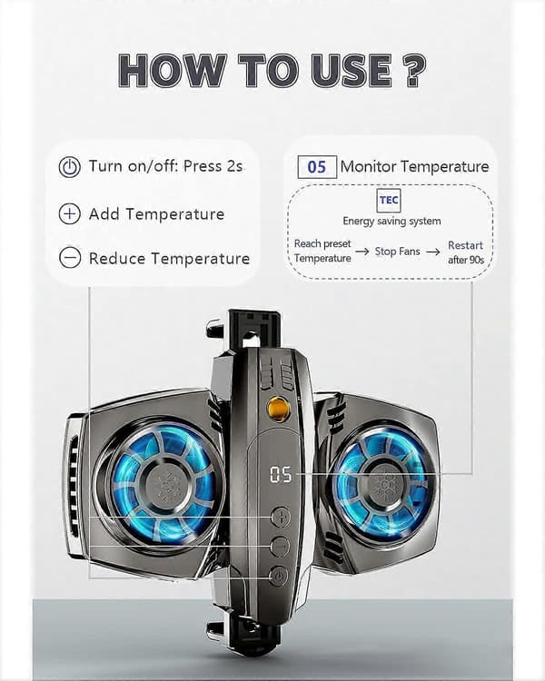 Semiconductor Phone Cooler, Phone Cooling Case with Temperature Display & Adjustment, Mobile Phone Radiator