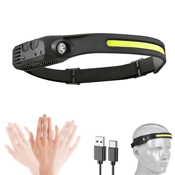 Hodelykt, LED Hodelykt Oppladbar, Hodelykt 230° Bred Stråle Hodelykt (1, 1 Front Led Lichtleiste) [Energiklasse A+++]