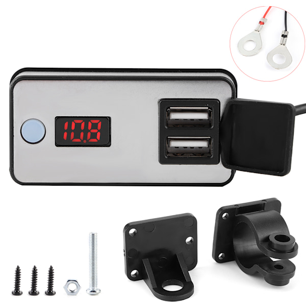 12V Motorsykkel Dobbel USB-lader Digital Display Universal Vanntett Strømforsyning for Telefoner, Tablet, GPS