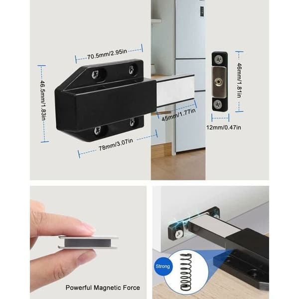 Push-to-Open lukning - Stor - 4 stk. - Sort - Trykcylinder-mekanisme - Dæmper