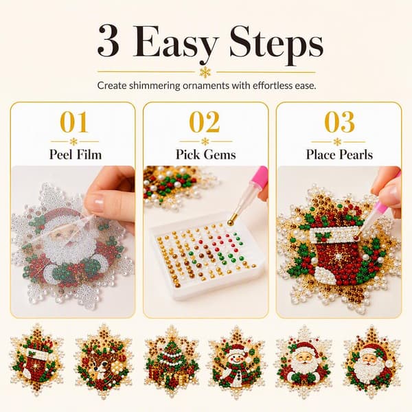 DIY-sæt til julepynt (sæt med 6) - Perleophængssæt, perler inkluderet